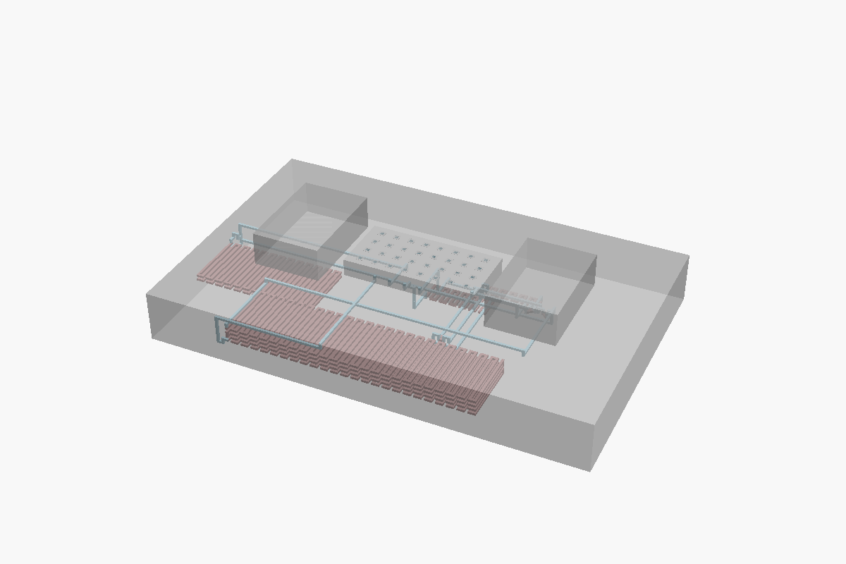 Isometric view of the Salicylate Urinalysis Chip, generated from OpenSCAD source